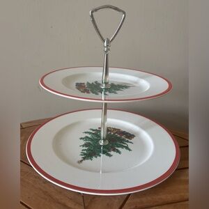 Vintage Two-Tier Christmas Tree Dessert Stand Smith & Taylor USA Made